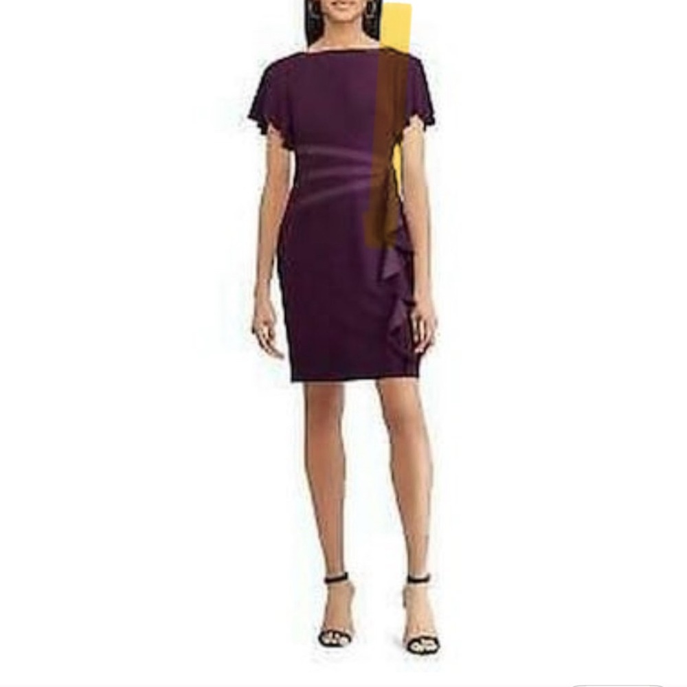 American Living Purple Sheath Dress with Flutter Cap Sleeves and Satin Trim